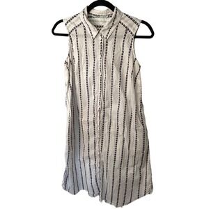 Zara Basic Z1975‎ Denim White Sleeveless Midi Dress Red Black Abstract Womens XS